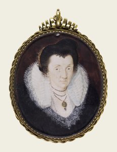 Lady Anne Bacon, n. 1600 (läpinäkymätön akvarelli ja kultaus velumissa) tekijältä Isaac Oliver