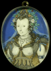 Naisen muotokuva Florana, n. 1600-17 (pergamentti, hopea ja lasi) tekijältä Isaac Oliver