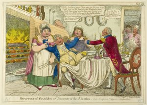 Greasen kaunottaret [muutettu muotoon] Kreikka - tai - Kremlin ylellisyydet. Vide Brighton Vagaries. A Kitchen Frolic. tekijältä Isaac Robert Cruikshank