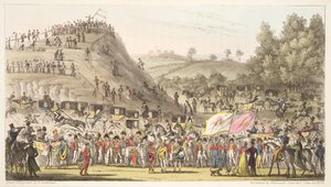 Eton Montem ja Mount, Salt Hill, The English Spy -pubista. 1824 (käsinvärinen kaiverrus) tekijältä Isaac Robert Cruikshank