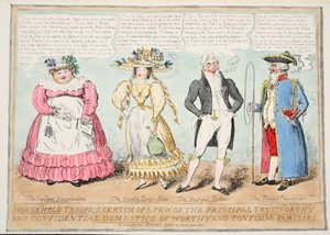 Household Troops, or A Sketch of a Few of a Principal Trustworthy and Confidential Domestics of Worthy and Confiding Families, 1827 (käsinväritetty kaiverrus). tekijältä Isaac Robert Cruikshank