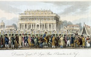 Saint Léger -palkinto Doncasterissa (kilpailut) - Charles Molloy Westmacottin "" Englannin vakooja" -kirjassa, ill. Kirjailija: Robert Cruikshank, Lontoo tekijältä Isaac Robert Cruikshank