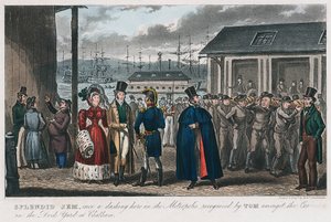 Upea Jem vankien joukossa Naval Dock Yardissa Chathamissa, Kentissä, 1821 tekijältä Isaac Robert Cruikshank