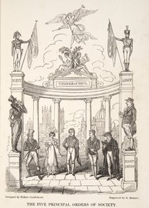 The Five Principal Orders of Society, The English Spy, pub. 1824 (käsinvärinen kaiverrus) tekijältä Isaac Robert Cruikshank