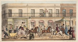 The High Street, Cheltenham, The English Spy -pubista. 1824 (käsinvärinen kaiverrus) tekijältä Isaac Robert Cruikshank