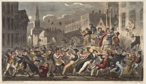 Town and Gown, The English Spy -pubista. 1824 (käsinvärinen kaiverrus) tekijältä Isaac Robert Cruikshank