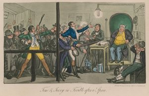 Tom ja Jerry pulassa vaeltamisen jälkeen tekijältä Isaac, Robert and George Cruikshank