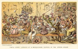 Tom ja Jerry hehkuttavat naamiaisillallista oopperatalossa tekijältä Isaac, Robert and George Cruikshank
