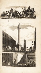Maalaisia lavan valmentajalla, Monumentti ja Pie Corner tekijältä Isaac Taylor