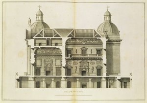Houghton Hall: Hallin ja Salonin poikkileikkaus, kaiverrus Pierre Fourdrinier, 1735 (katso myös 64903 ja 64904) tekijältä Isaac Ware