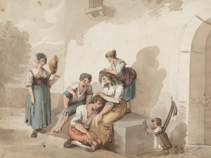 "Depois de Pinnelli" (Grupo de camponeses fora de uma casa) finlandês tekijältä Isaac Weld