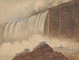 Vista das Cataratas do Niágara com duas figuras na rocha à direita primeiro plano finlandês tekijältä Isaac Weld