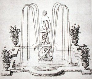 The Gardens of Wiltonin suihkulähdesuunnittelu, n. 1645 (kaiverrus)