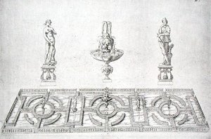 Puutarhasuunnittelu The Gardens of Wiltonista n. 1645 (kaiverrus)
