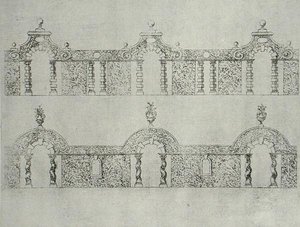 The Gardens of Wiltonin arkadoidut kulkuväylät, julkaistu n. 1645 (kaiverrus)