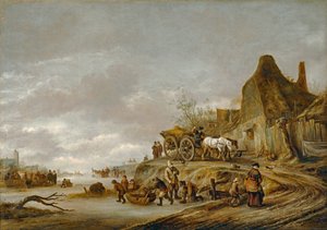 Canal gele kärryineen kulkee rataa pitkin ... tekijältä Isaack Jansz van Ostade