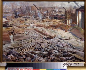 Yleisnäkymä Dneprin vesivoimalasta. Isaak Izrailevich Brodsky (Brodsky) maalaus (1884-1939). Öljy kankaalle tekijältä Isaak Israilevich Brodsky