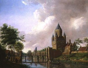 Näkymä Kleine Houtpoortille, Haarlem tekijältä Isaac Ouwater