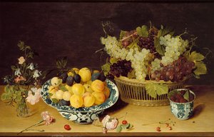 Hedelmien ja kukkien asetelma, c1620-1640 tekijältä Isaak Soreau