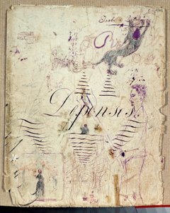 Arthur Rimbaud auttamassa sadonkorjuuta. Isabelle Rimbaudin piirros violetilla musteella kulukirjan luonnossivulle tekijältä Isabelle Rimbaud