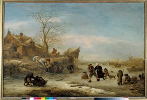 Kanavagele pariluistelulla Isaak Van Ostaden (1621-1649) maalaus. 1700-luvun aurinko. 1x1,49 m