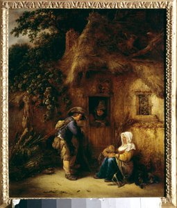 Keskustelua talonpoikatalon edessä. Isaac Van Ostaden (1621-1649) maalaus