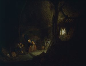 Talonpoikaperhe navetassa, kirjoittanut Isack van Ostade (1621-1649)