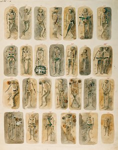 Hallstattin hautausmaalta löydetyt haudat, kokoelma ... (akvarelli) tekijältä Isidor Engel