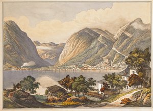Hallstattin hautapaikka, kokoelma 1800-luvun akvarelleja (akvarelli) (vesiväri) tekijältä Isidor Engel