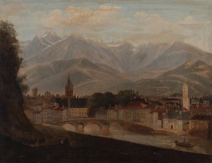 Näkymä Grenoblesta, Belledonnen vuoristosta taustalla 1831 (Öljy kankaalle) tekijältä Isidore Dagnan