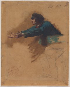 Nuori mies nojaa eteenpäin ojennetuin käsivarsin (Study for Soldiers Distributing Bread to the Poor), n.1851 (öljy, ruskea öljyvesi tai tussivesi ja musta väriliitu). tekijältä Isidore Pils