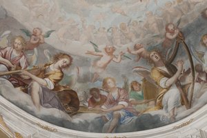Enkelit, muusikkoenkeleitä ja puttoja, yksityiskohta Paratiisista ikuisen Isän kanssa, n. 1623-34 (yksityiskohta numerosta 3496185)