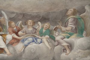 Enkelit, muusikkoenkeleitä ja puttoja, yksityiskohta Paratiisista ikuisen Isän kanssa, n. 1623-34 (yksityiskohta numerosta 3496185)
