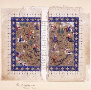 Metsästyskohtauksia kuvaava bifolio, 1400-luvun loppu tekijältä Islamic School