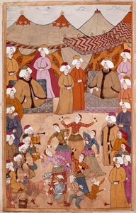 Islamilainen taide: "" Tanssi sulttaani Ahmet III:n (1673-1736) iloksi"" Guassi Levni-paperille "" Surnamasta"" (lempinimi i) Vehbi) Debyytti 1700-luvun Topkapi Saray -museo, Istanbul tekijältä Islamic School
