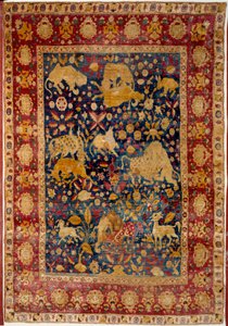 Islamilainen taide: Silkkimatto eläinkoristelulla "" Peytel"". Valmistettu Kashanissa. 1500-luvun Pariisi, Louvre-museo tekijältä Islamic School
