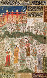Persian prinssi Humay tapaamassa kiinalaisen prinsessa Humayunin puutarhassa, n. 1450
