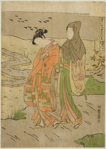 Hanhet laskeutuvat Sumida-joelle (Sumidagawa no rakugan), sarjasta "Kahdeksan näkymää vaurauteen itäisessä kylässä (Azuma no sato eiga hakkei)" tekijältä Isoda Koryusai