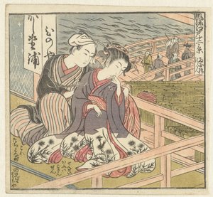 Rakkauspari kuistilla Kaksitoista näkemystä hienostuneesta Edosta (sarjan nimi) Furyu Edo junikei (sarjan nimi esineessä) tekijältä Isoda Koryusai