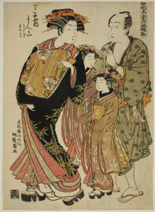 Manzan of the Chojiya, sarjasta "Models for Fashion: New Designs as Fresh as Young Leaves (Hinagata wakana no hatsu moyo)" tekijältä Isoda Koryusai