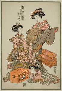 Yamaguchiyan Oshu, sarjasta "Models for Fashion: New Designs as Fresh as Young Leaves (Hinagata wakana no hatsu moyo)" tekijältä Isoda Koryusai