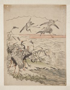 Returning Cranes (värillinen puupainatus) tekijältä Isoda Koryusai