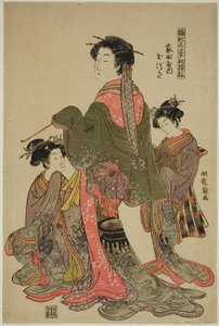 Tamazusa of Iedaya, sarjasta "Models for Fashion: New Designs as Fresh as Young Leaves (Hinagata wakana hatsu moyo)" tekijältä Isoda Koryusai