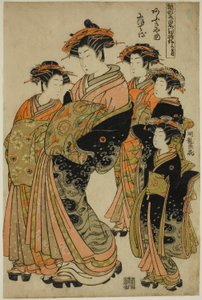 Kuudes kuukausi (Minazuki): Ogiyan Nioteru, sarjasta "Models for Fashion: New Designs as Fresh as Young Leaves (Hinagata wakana no hatsu moyo)" tekijältä Isoda Koryusai
