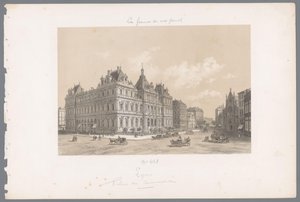 Näkymä Palais de la Bourse Lyonissa Lyon. Palais du Commerce Contemporary France (sarjan nimi) La France de nos jours (sarjan nimi) tekijältä Isodore Laurent Deroy