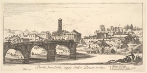 Senatorial Bridge, nykyään nimeltään Ponte Rotto (Broken Bridge), n.1748 (kaiverrus) tekijältä Israël Silvestre