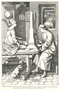 Saksalainen muusikko soittamassa kannettavaa urkua, 1400-luvun lopulla (litho) tekijältä Israel van (after) Mecken