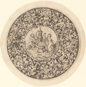 Pyöreä koriste, jossa muusikot soittavat kaivon lähellä, c. 14951503. tekijältä Israhel van Meckenem