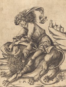 Simson ja leijona, n. 1475. tekijältä Israhel van Meckenem