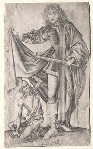 St. Martin jakavassa viittansa kerjäläiselle. tekijältä Israhel van Meckenem